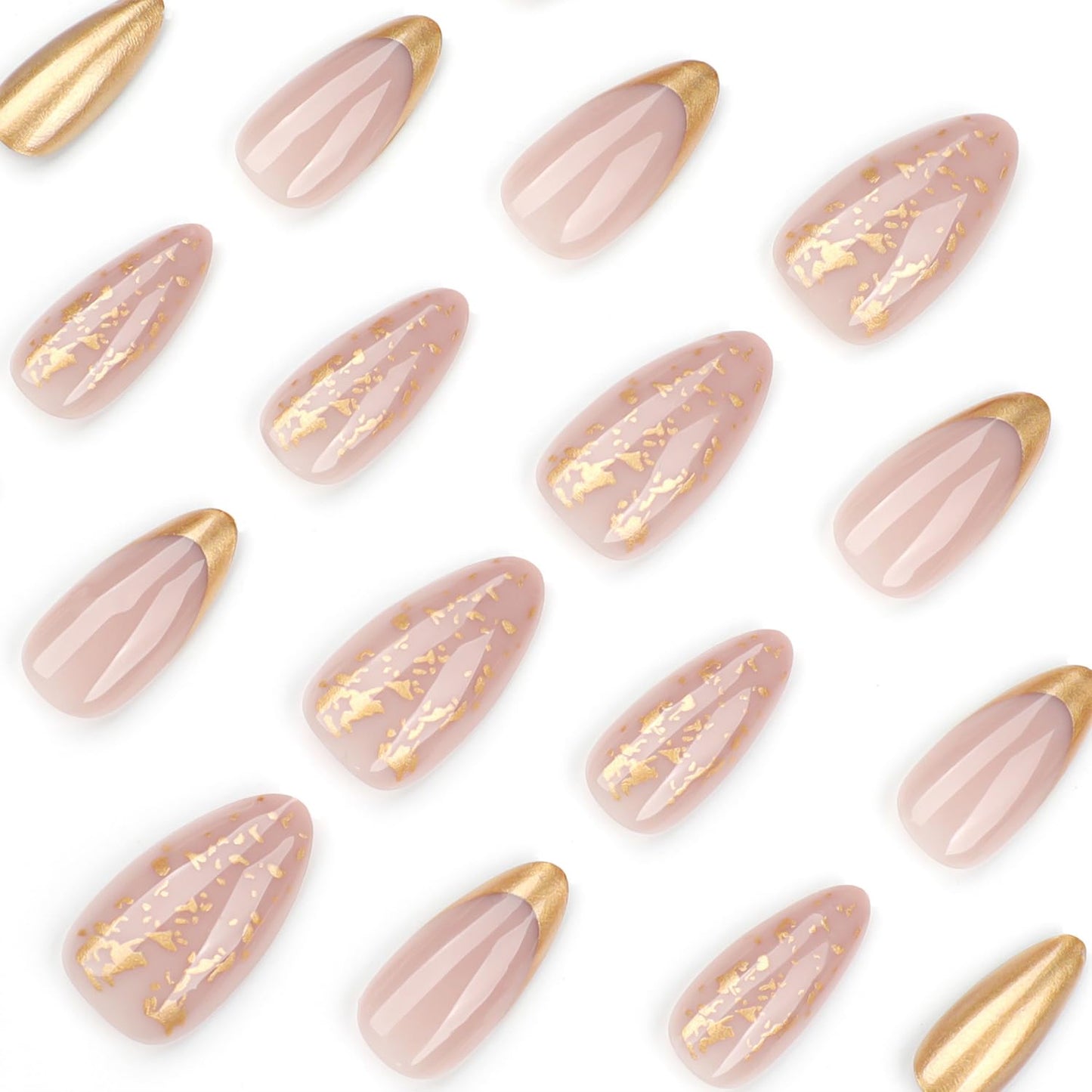 Gold Bow French Tip Press on Nails Medium Almond Fake Nails with Designs Glossy Full Cover Stick on False Nail Set for Women 24 Pcs