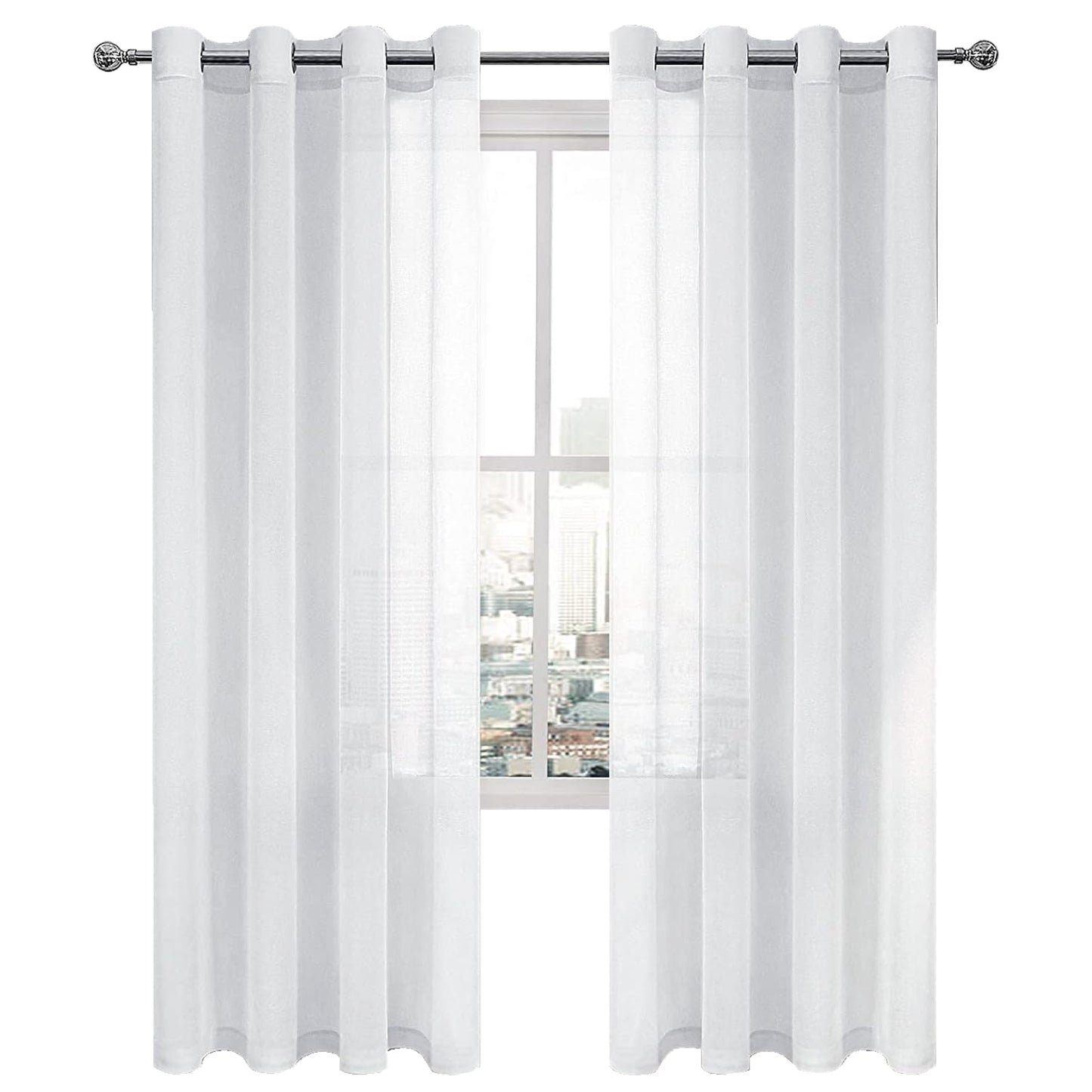 DWCN White Sheer Curtains Linen Look Semi Transparent Voile Grommet White Curtains for Living Dining Room Drapes 52 x 84 Inch Long, Set of 2 Panels