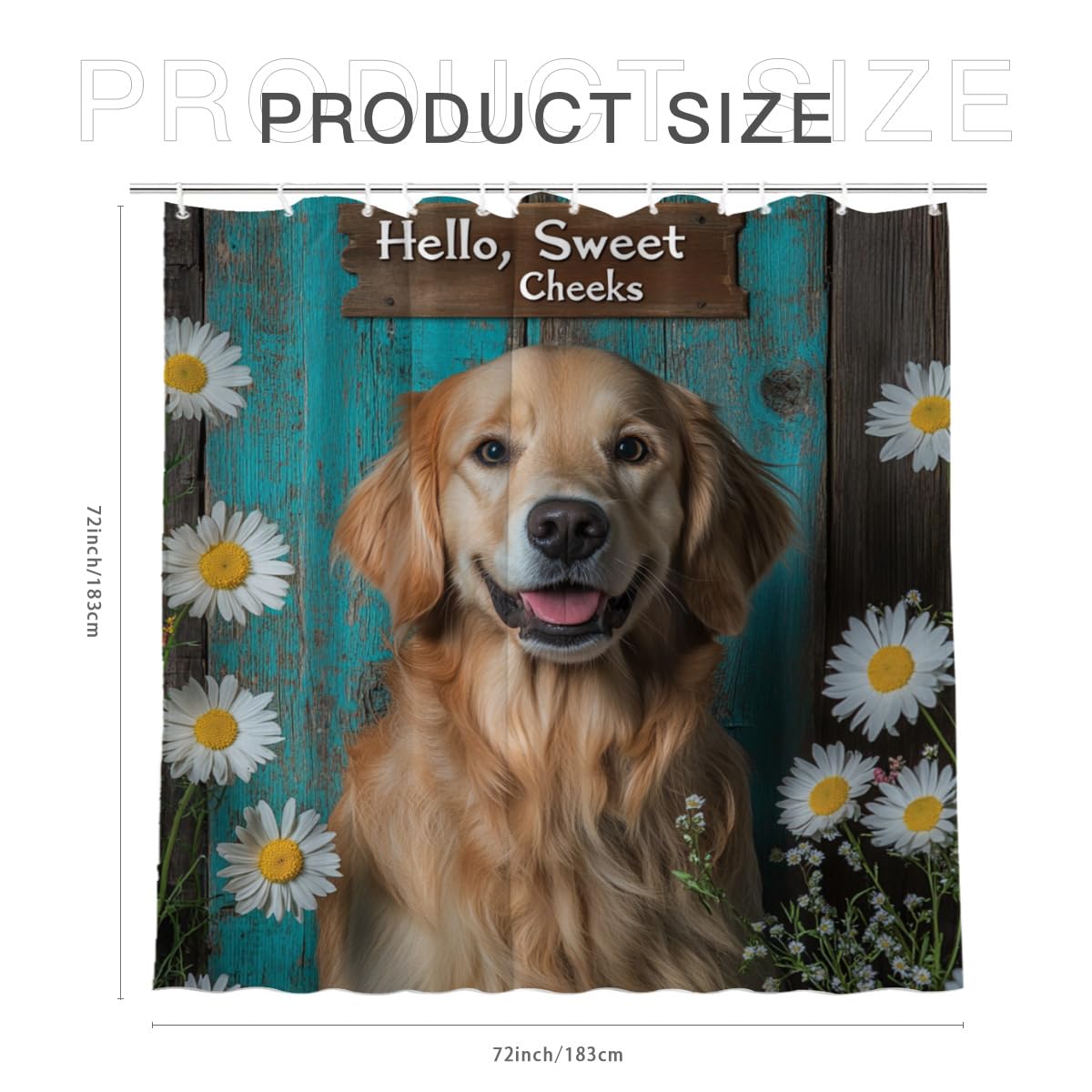 KEEPAEON Golden Retriever Shower Curtain, Cute Funny Shower Curtains for Bathroom Hello Sweet Cheeks Bathroom Decor with Hooks, Bathroom Curtain 72x72 Inches