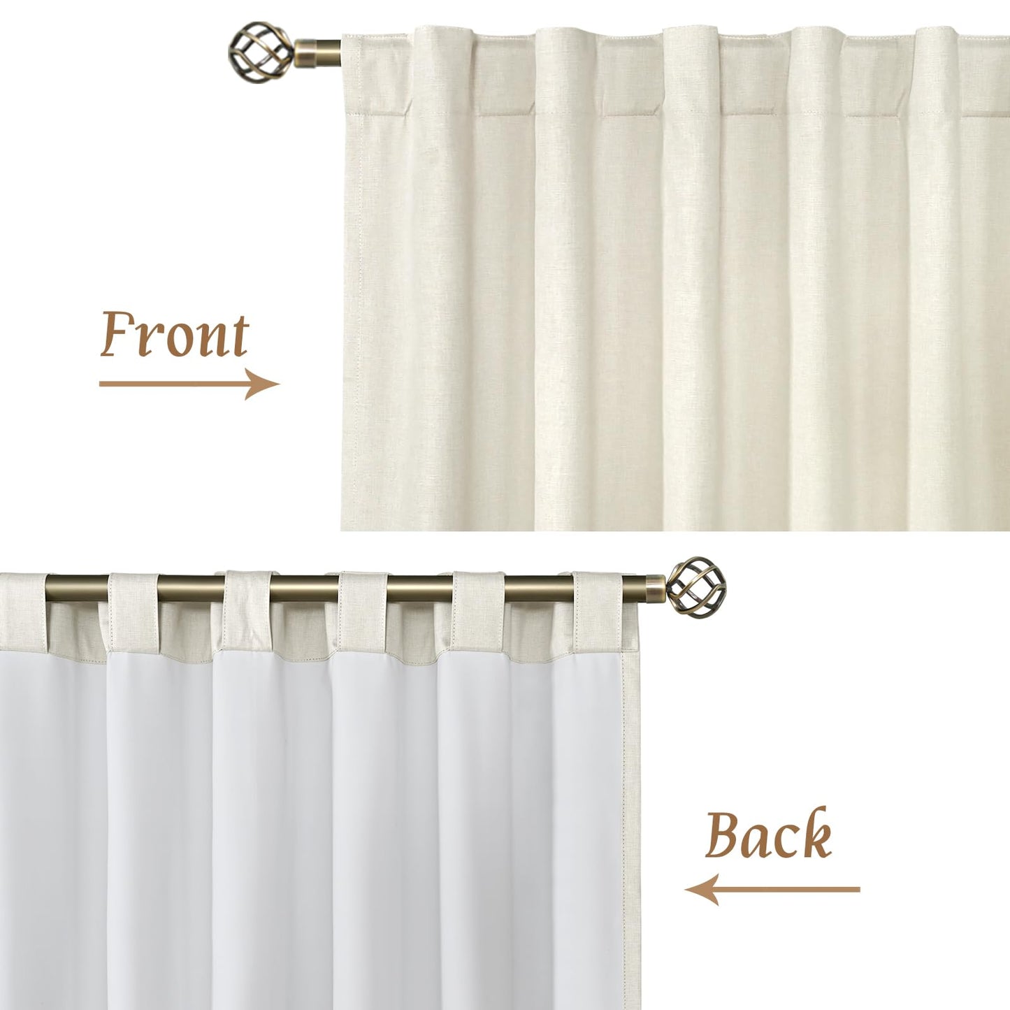 LAMIT 100% Blackout Natural Polyester Curtains, 63 Inches Linen Textured Thermal Bedroom Curtains Back Tab and Rod Pocket Neutral Panels with White Liner for Farmhouse, 2 Panels, 52 x 63 Inch, Ivory