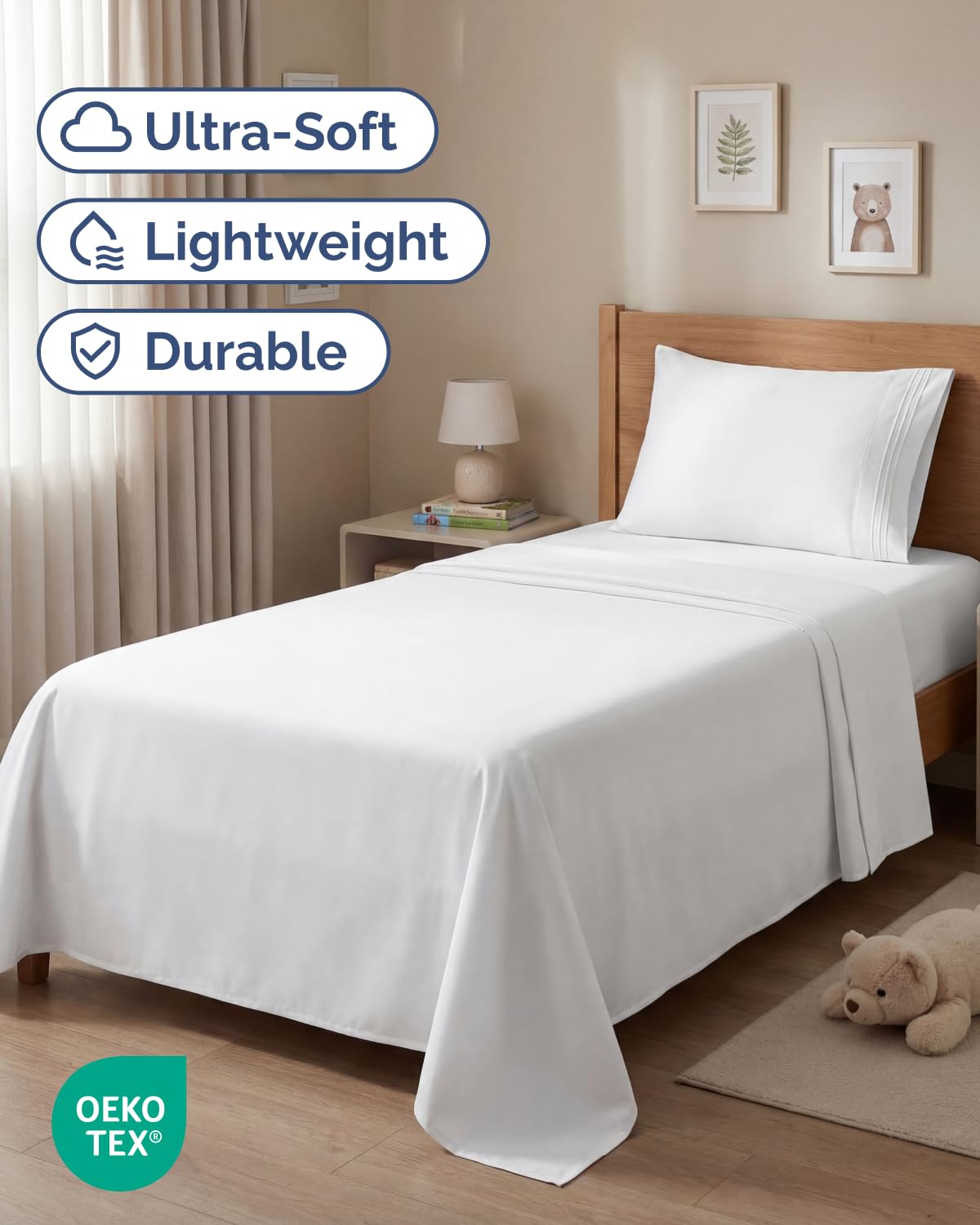 Twin Size 3 Piece Sheet Set - Comfy Breathable & Cooling Sheets - Hotel Luxury Bed Sheets for Women & Men - Deep Pockets, Easy-Fit, Extra Soft and Wrinkle Free Sheets - White Oeko-Tex Bed Sheet Set