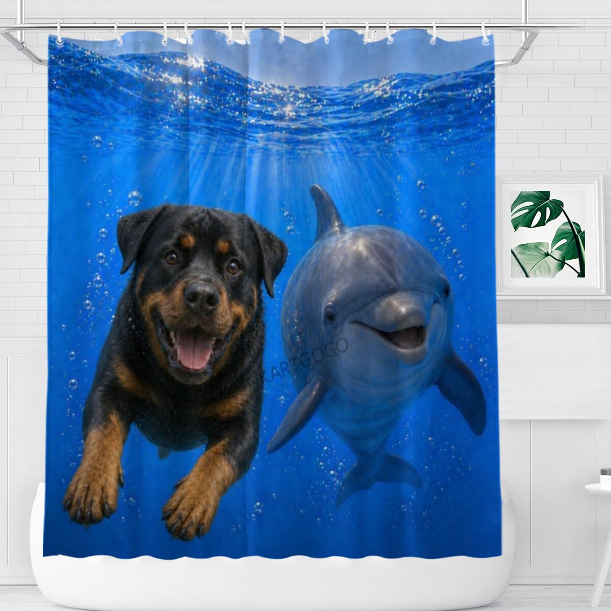 LFINKARTGOGO Ocean Rottweiler Shower Curtain 72x72 with 12 Hooks Underwater Animal Dolphin Waterproof Washable Polyester Bath Curtain for Home Hotel Decor