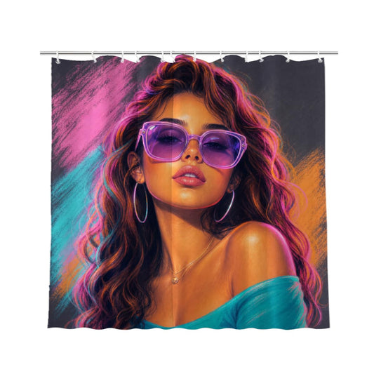 TopPacific Pink Hair Woman Shower Curtain 72x72 Inch Shower Curtain with 12 Hooks Polyester Woman Purple Sunglasses Pink Blue Hair Dark Background Bathroom Decor