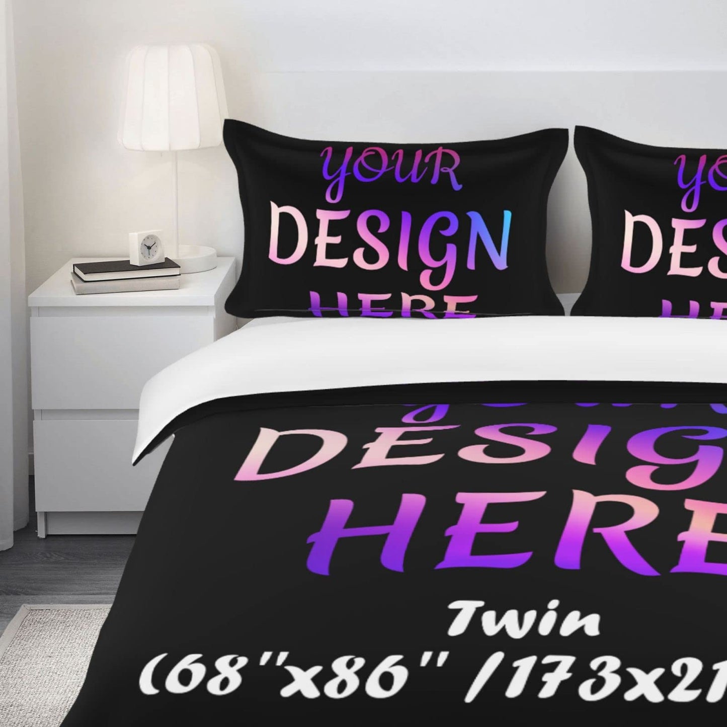 Custom Comforter Set Customized Bedding Set with Picture Text Logo Customized Gifts Comforter Set with 2 Pillowcases Twin (68''x86''/173x218cm), Black