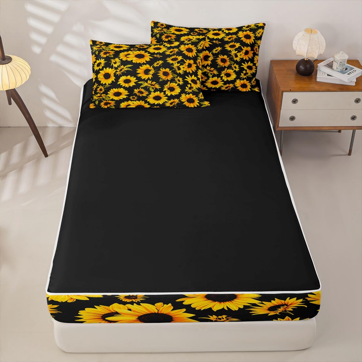 Feelyou Sunflower Comforter Set Queen Botanical Floral Zipper Bedding Set for Kids Boys Girls Yellow Sunflower Bed in a Bag Microfiber with 2 Pillow Cases
