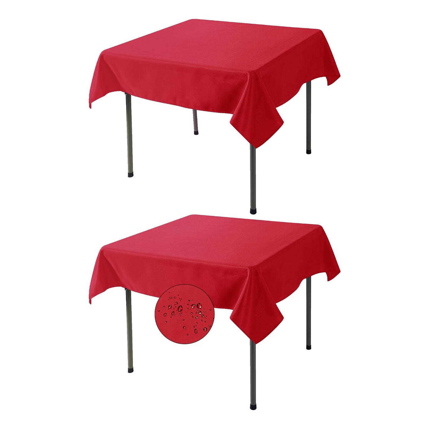 Fokitut 2 Pack Waterproof Square Tablecloth, 52x52 Inch, Stain Resistant and Wrinkle Polyester Table Cloth, Fabric Table Cover for Kitchen Dining, Wedding, Party, Holiday Dinner-Red