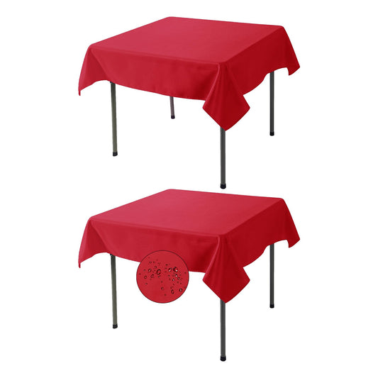 Fokitut 2 Pack Waterproof Square Tablecloth, 52x52 Inch, Stain Resistant and Wrinkle Polyester Table Cloth, Fabric Table Cover for Kitchen Dining, Wedding, Party, Holiday Dinner-Red