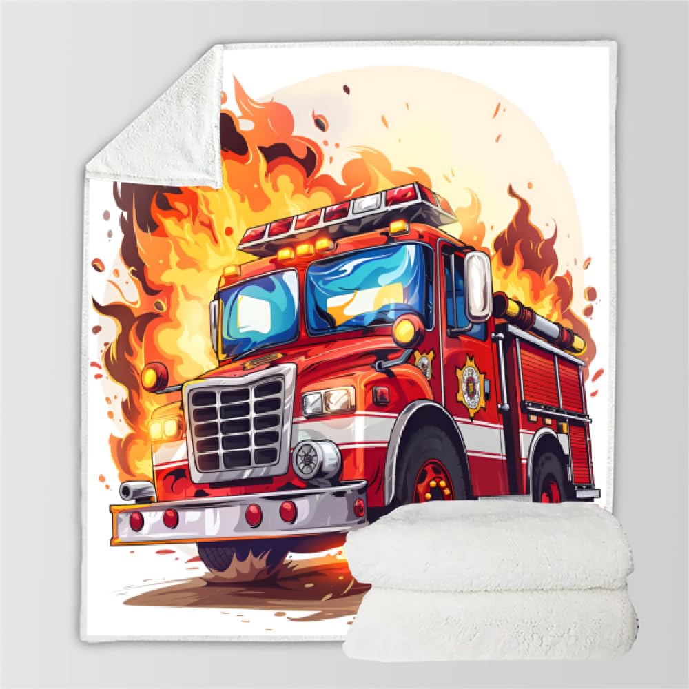 PAOABIU Fire Truck Blanket Throw, Fireman Throw Blanket for Couch, 3D Fire Engine Breathable Warm Bed Throw, Firefighter Lightweight Fleece Blanket Kids 30"x 40" Camping & Travel Blanket