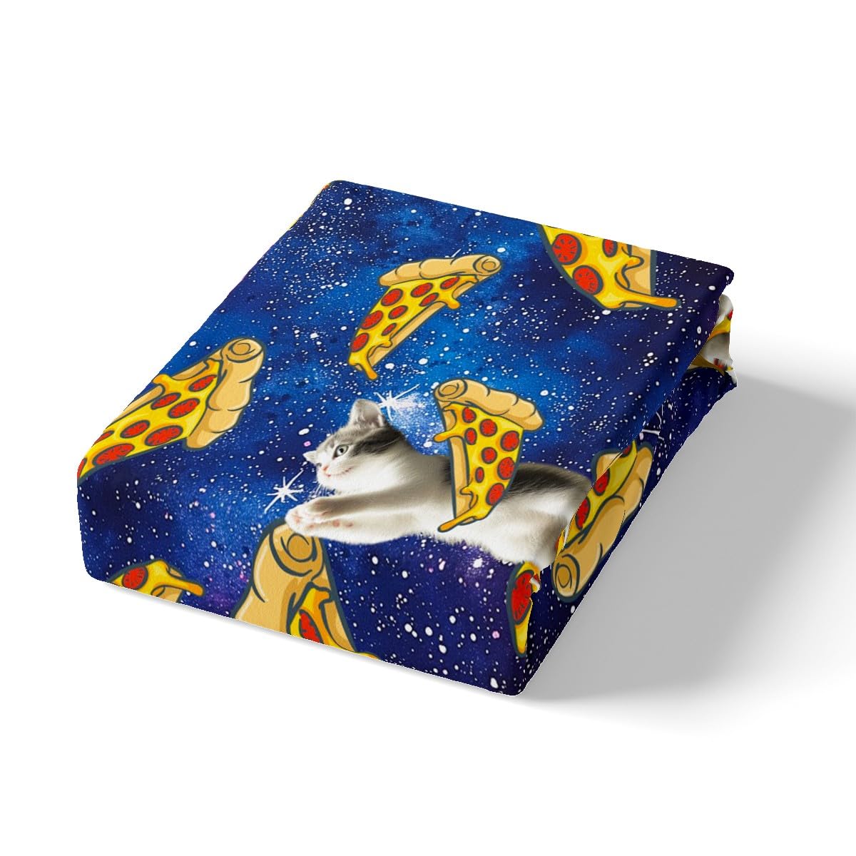 Feelyou Kids Pet Cat Pattern Fitted Sheet Teens Cute Kitten Bedroom Decor for Boys Girls Galaxy Glitter Bedding Set Pizza Print Bed Sheet Set 3D Animal Bed Cover Twin Size