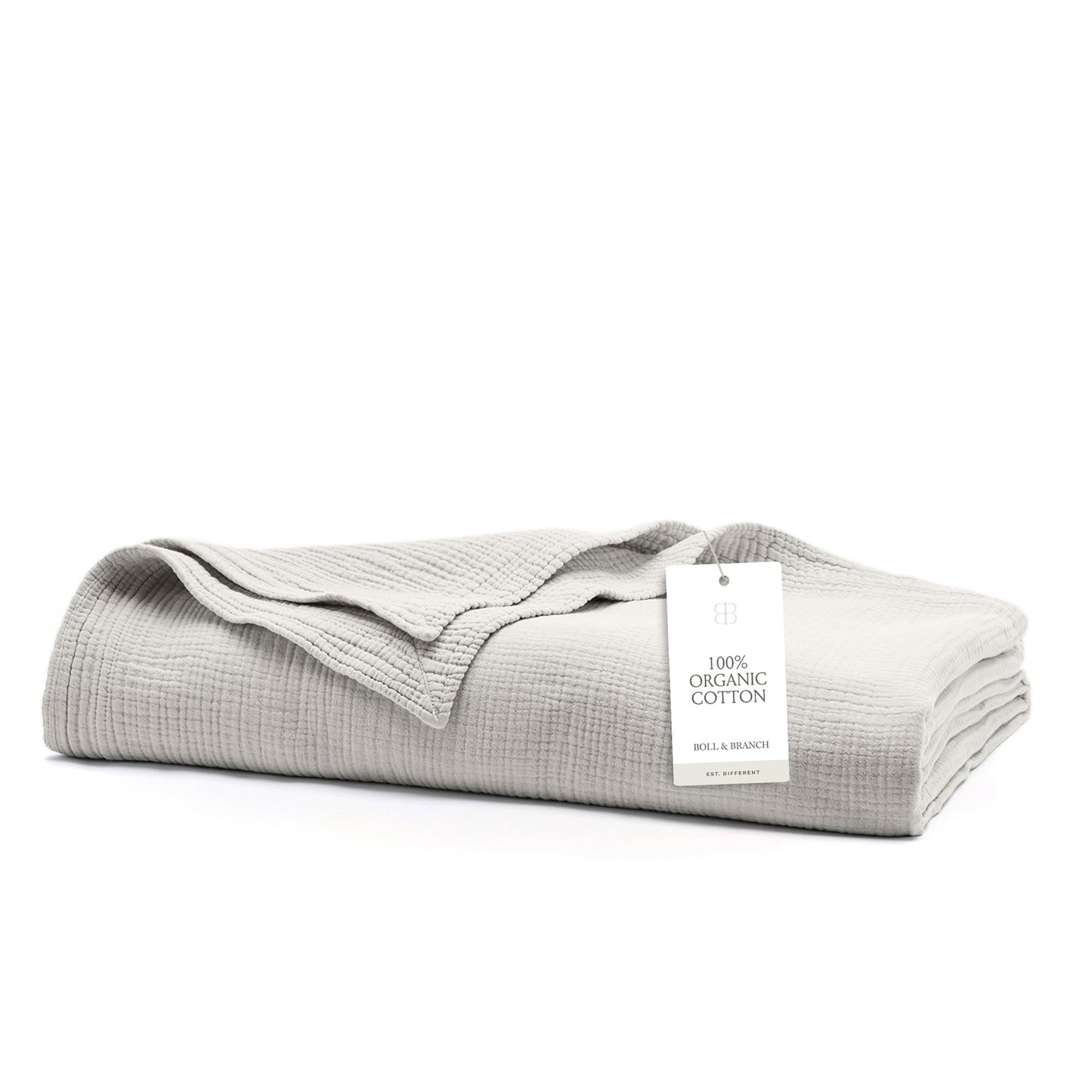 BOLL & BRANCH Dream Bed Blanket - King/Cal King, Mist - Luxury 100% Organic Cotton - Soft, Lightweight and Breathable - Cloud-Like Touch