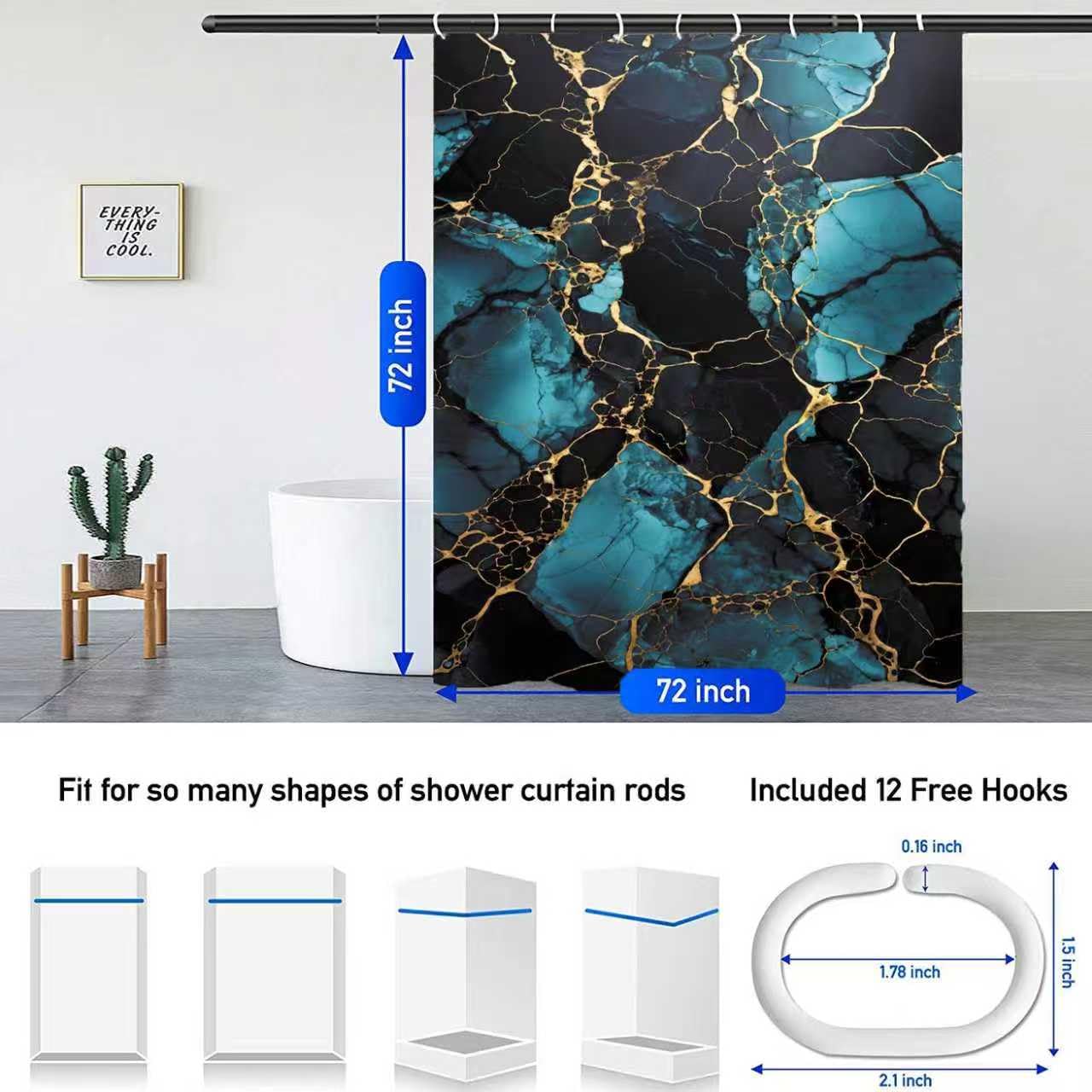 NBVKO 4 Pcs Navy Marble Shower Curtain Sets with Rugs Gold Bathroom Sets with Shower Curtain and Rugs Modern Abstract Bathroom Decor Accessories Shower Curtains for Bathroom Toilet Lid Cover