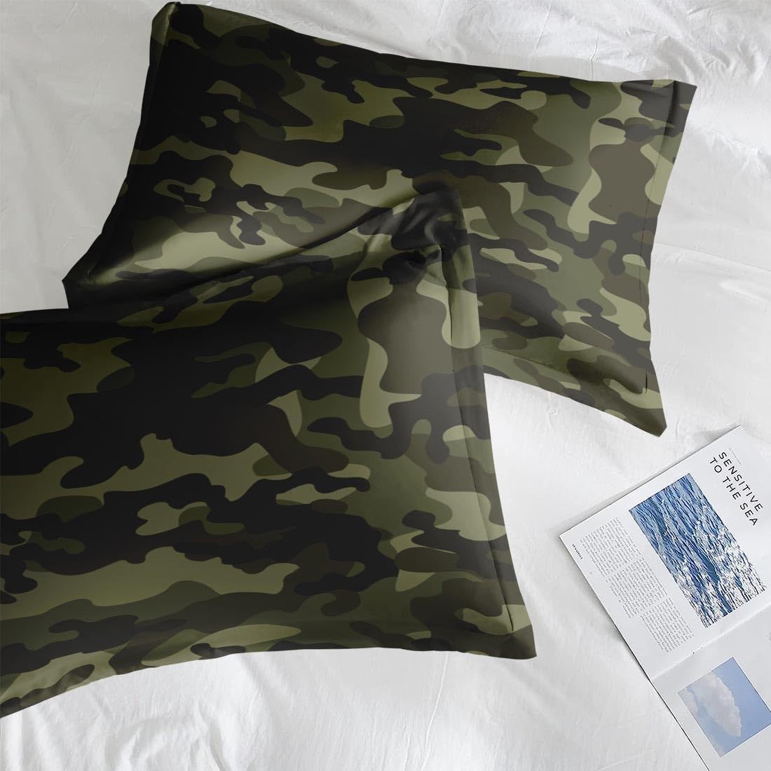 Pamnest Comforter Set Full Size, Army Camouflage Camo 7 Pcs Bedding for Kids and Adults, Military French Green Bed Sheet Sets with Fitted Sheet 2 Pillowcases & 2 Shams for Bedroom Bed Decor