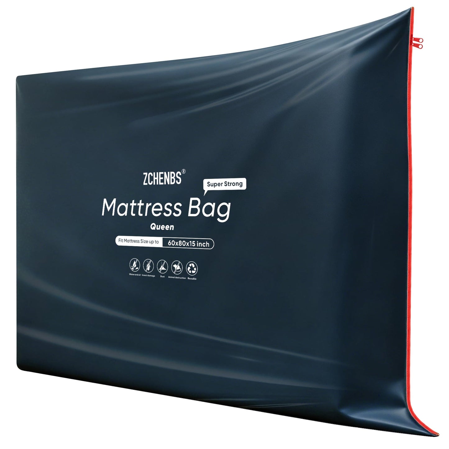ZCHENBS® - Queen Mattress Bags for Moving, Waterproof Mattress Storage Bag with Zipper, Heavy-Duty 5 Mil Ultra-Thick Bed Protector Cover for Moving, Reusable (Solid/Black, 1 Pack)