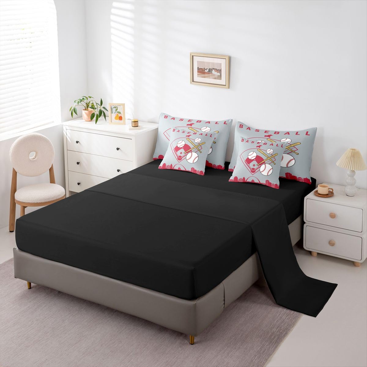 Erosebridal Teens Baseball Full 7 Piece Bedding Set Sporta Games Bed in A Bag City Building Silhouette Comforter Set for Kids Boys Youth Men Bedroom Decor Baseball Bat Sheet Sets