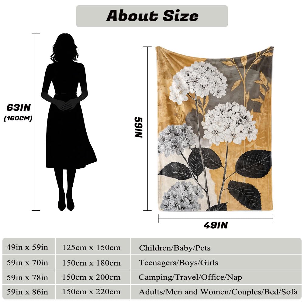 HUNXIAOJ Flower Print Blanket Rustic Floral Throw Blanket Floral Bedding Country Flower Decor Warm Soft Flannel for Bed Sofa Couch (49in x 59in)
