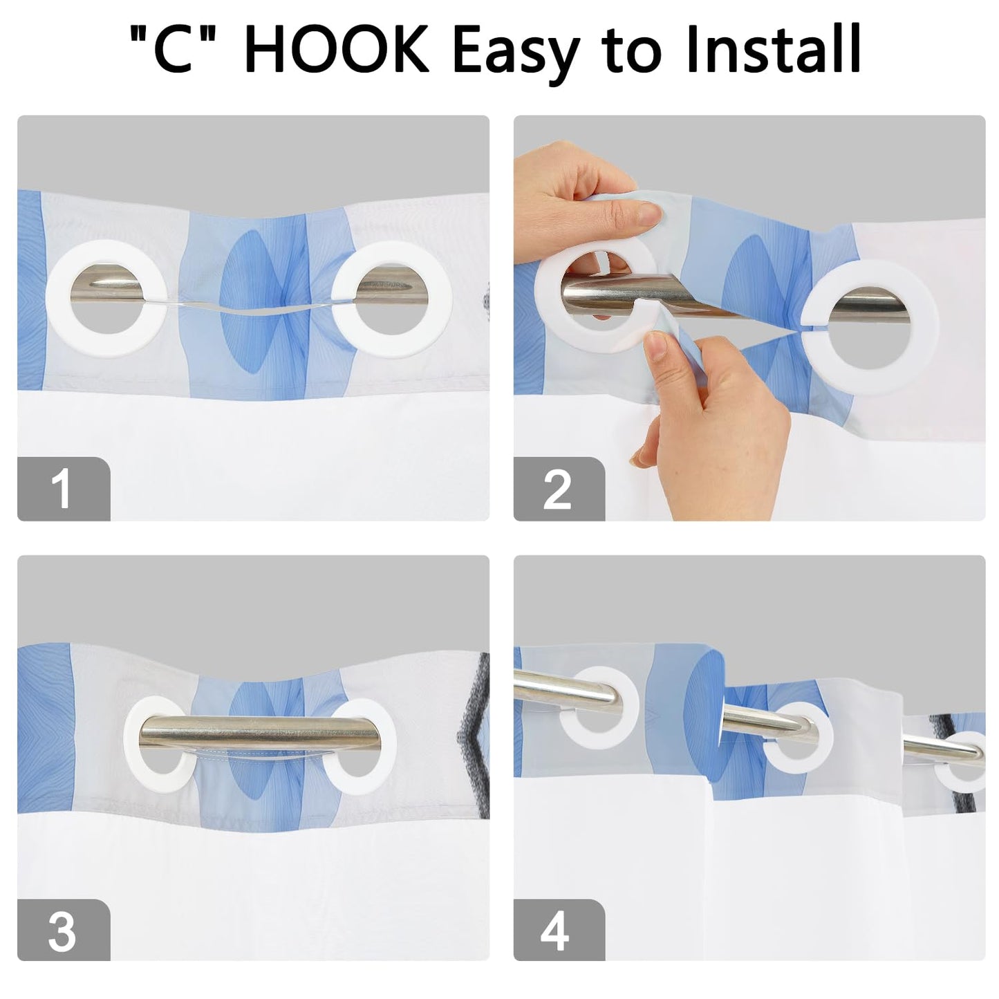 Xiazhilaio No Hook Iris Shower Curtain with Snap in Liner 71”W x74”H