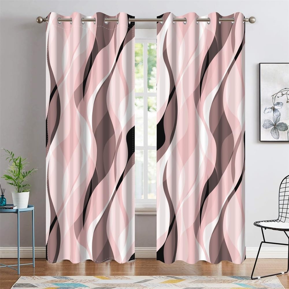 Modern Abstract Striped Window Curtains Retro Geometric Abstract Ombre Grey and Pink Striped Darkening Blackout Curtains for Living Room Bedroom Kitchen Cafe Decor 21x63 Inch,2 Panels