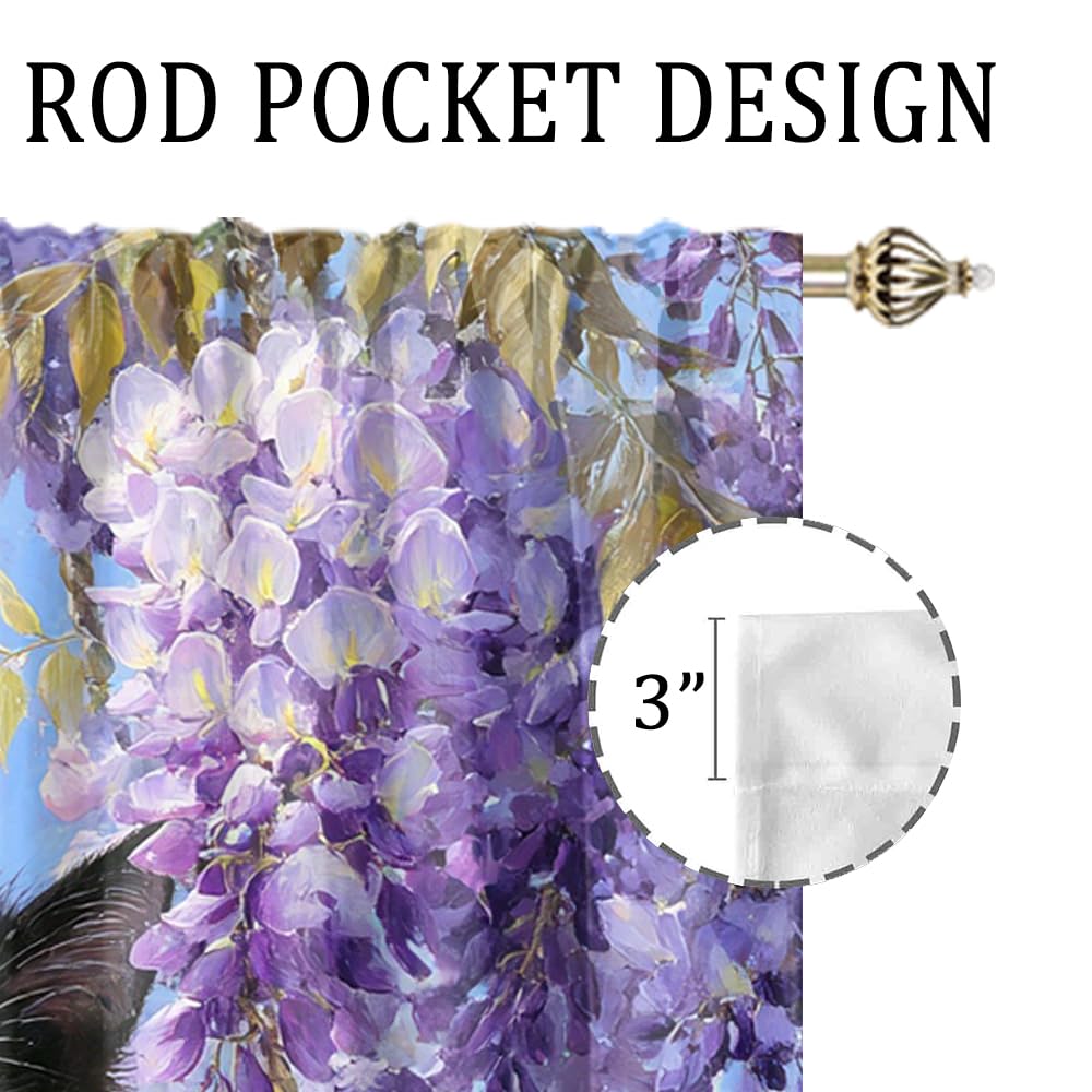 XSUPFLYM Beautiful Vintage Oil Painting Cat Privacy Perforated Curtains Rustic Abstract Spring Garden Plant Lilac Flowers Animal Kitten Curtains Top Grommets Window Treatment 2 Panels 21" W x 45" L
