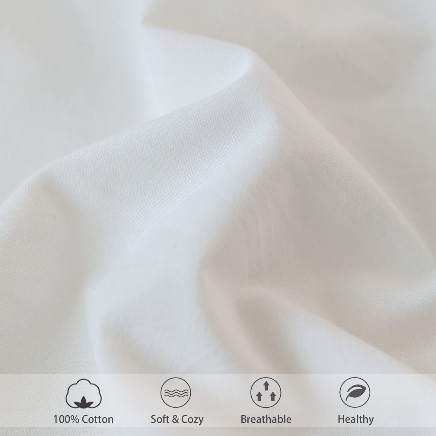MooMee Fitted Bottom Sheet Only 100% Washed Cotton Linen Like Textured Breathable Durable Soft Comfy Deep Pocket Fits Mattress up to 17" (Off White, Queen)