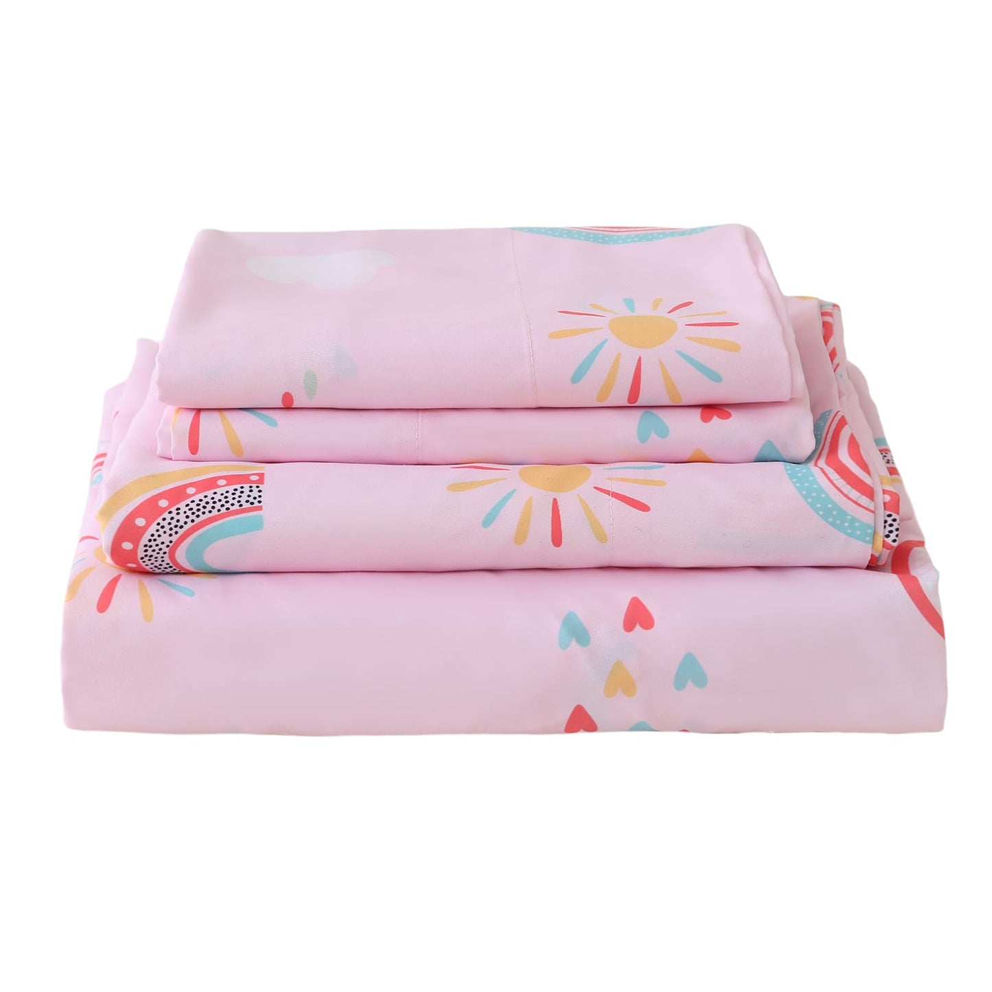 CIMVI Girls Twin Sheet Set Rainbow - 3 Piece Bed Sheet for Kids with Pillowcase 15-Inch Deep Pocket Fitted Sheet Soft Breathable Microfiber Bedding Sheets Fade Resistant Children Room Decor