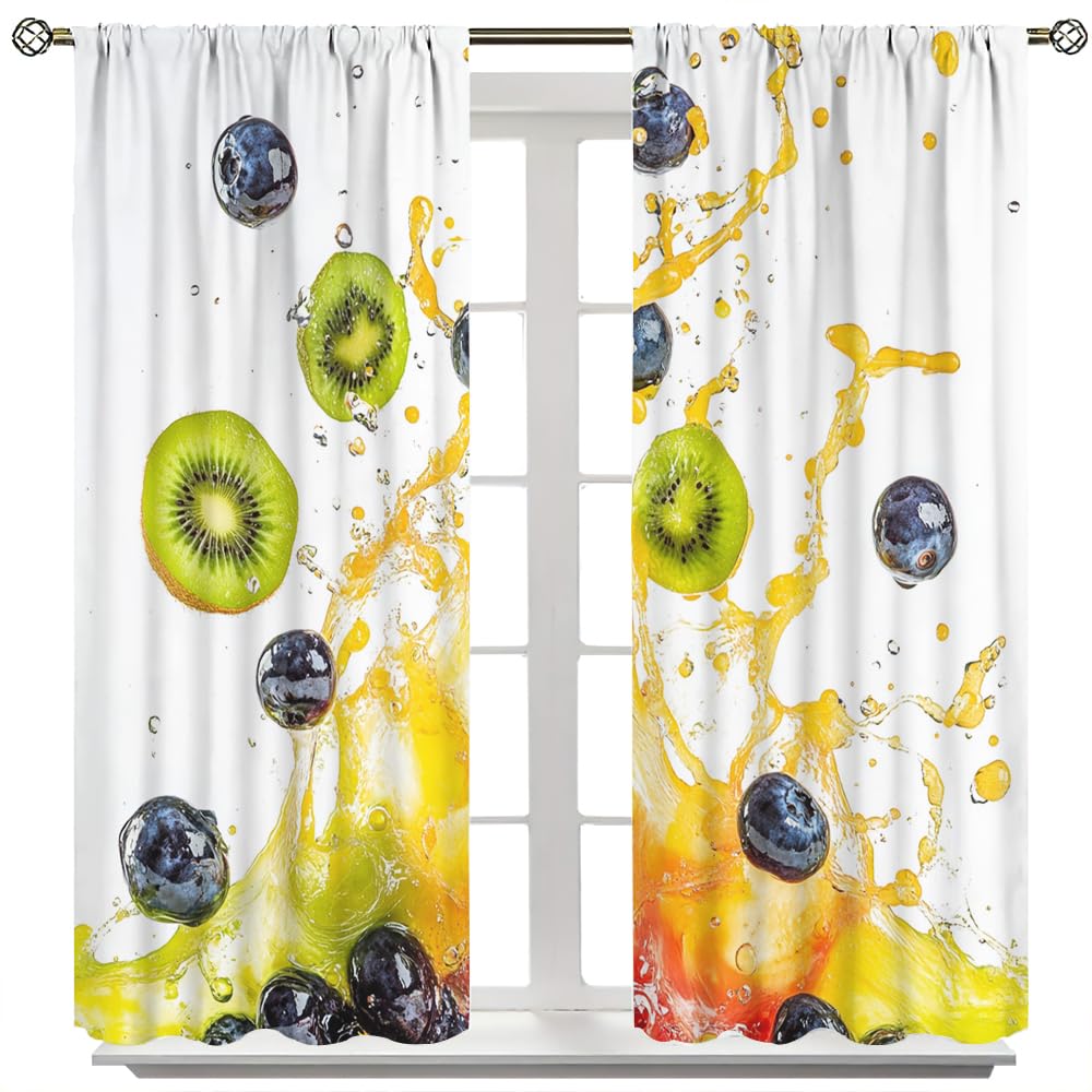 SOPIYRIO Country Fruits Blackout Curtains for Home Decor Summer Juice Modern Fruits Rod Pocket Thermal Insulated Drapes Darkening Window Curtain for Bedroom Living Room 2 Panels 21 W x 45 L inch