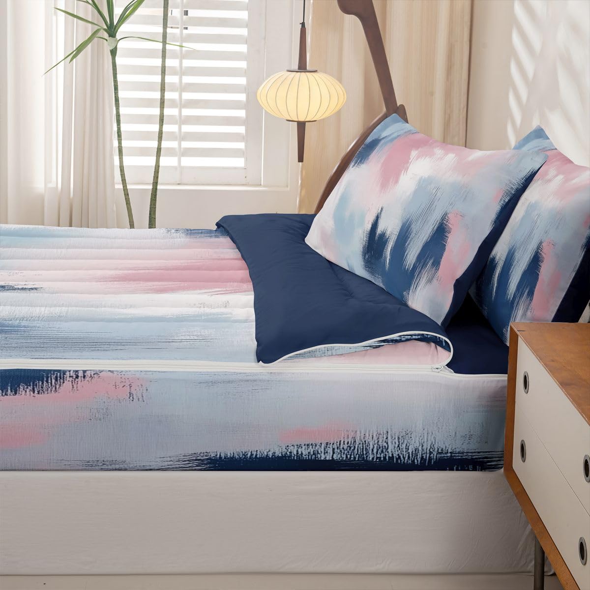jejeloiu Abstract Comforter Set Twin Modern Art Zipper Bedding Set for Kids Boys Girls Luxury Bed in a Bag Microfiber with 2 Pillow Cases