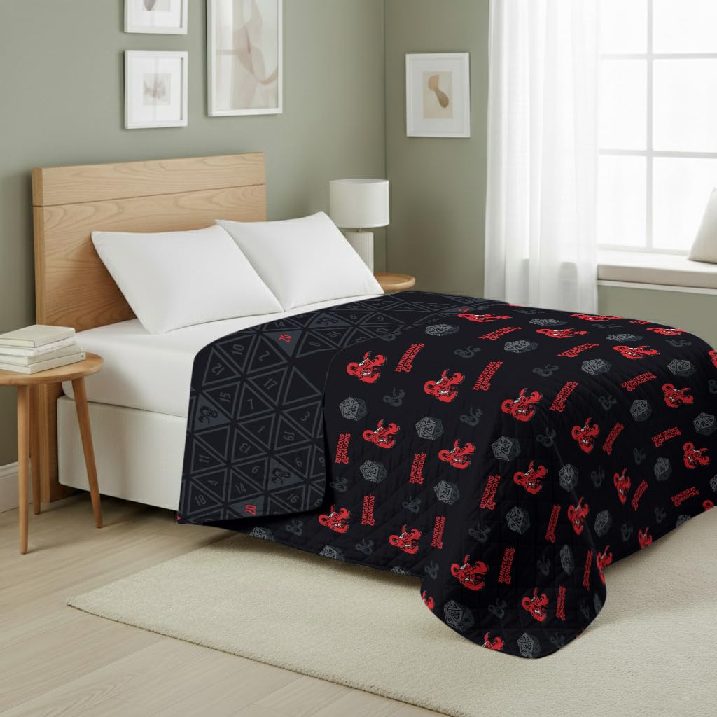 Northwest Dungeons & Dragons NAT D20 Twin Quilted Blanket, Comfy Throw, Soft Lightweight Bedding for Bed, or Couch, 60 x 90 inches