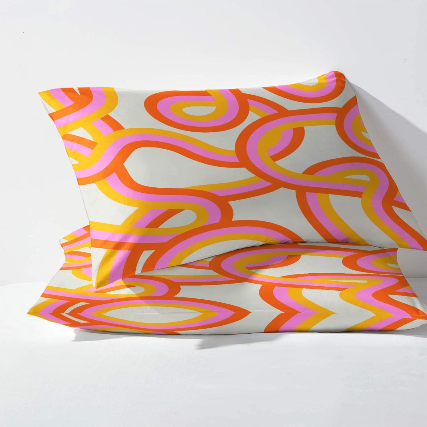 NOGAWA Abstract Sheets Full Size, 70s Retro Bed Sheets, Patterned Bedding Sheets & Pillowcases 4 Piece Set - Soft Microfiber Deep Pocket Fitted Sheet & Flat Sheet & 2 Pillow Cases