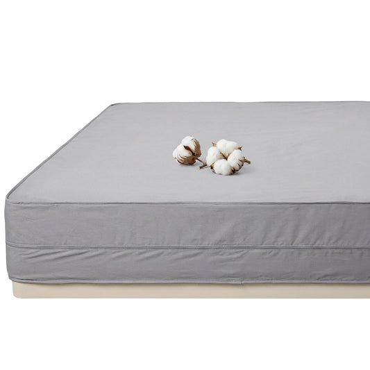 FAUNNA 100% Cotton Mattress Encasement, Bed Bug and Dust Mite Proof Mattress Protector Hypoallergenic & Antibacterial Protection, Noiseless Zippered Six-Sided Mattress Cover Gray (Queen 12" Deep)