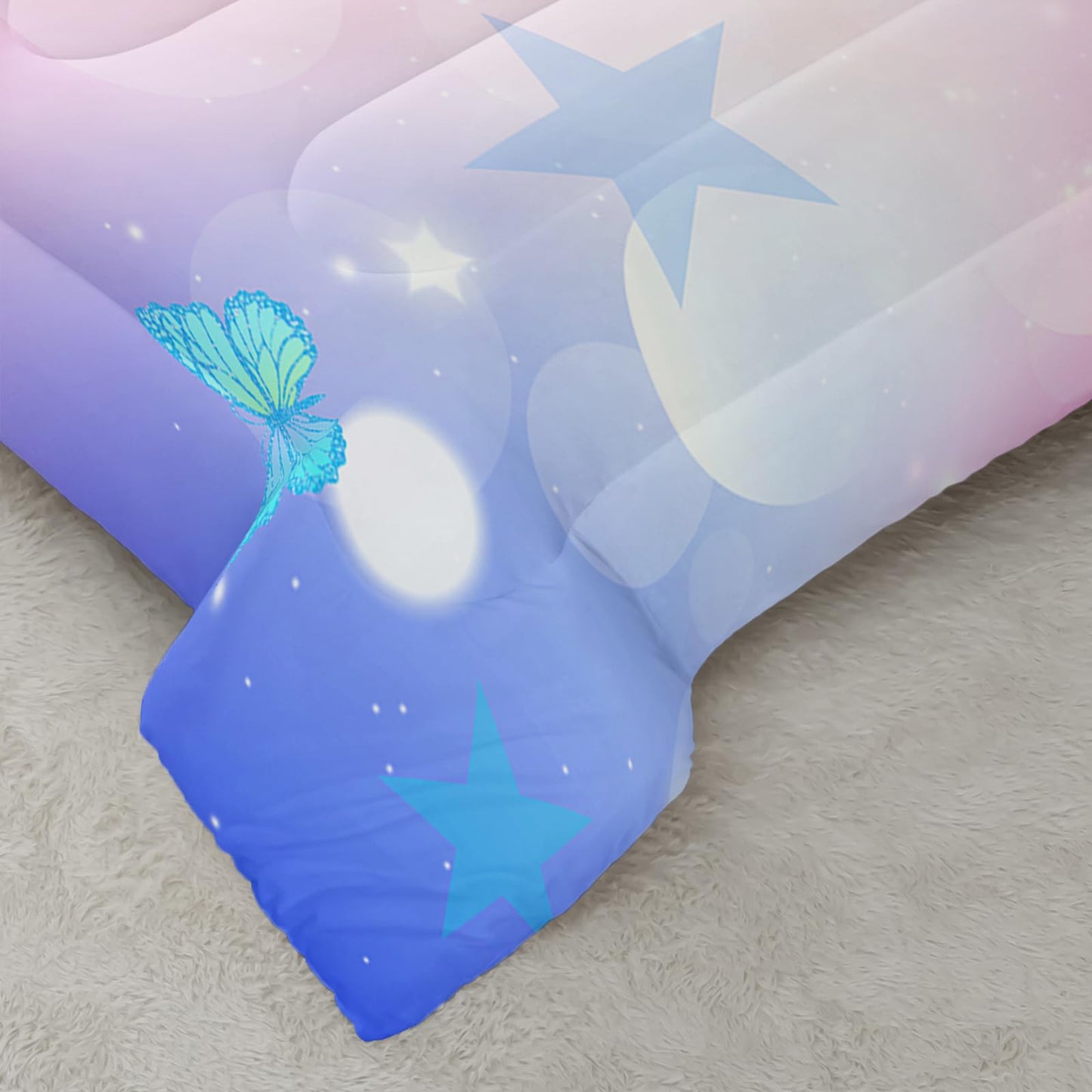 QOOMO 3Pcs Axolotl Comforter Set Twin,Kawaii Salamander Bedding Set for Teens Boys Girls,Butterfly Printed Comforter with 2 Pillowcases,Down Alternative,Soft and Lightweight