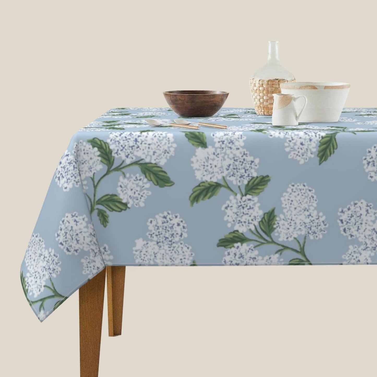 Light Blue Floral Square Tablecloth 54x54 Inch Blue Green Hydrangea Flower Table Cloth Spring Summer Holiday Table Covers Polyester Indoor Outdoor Farmhouse Tablecloths for Kitchen Dining Party