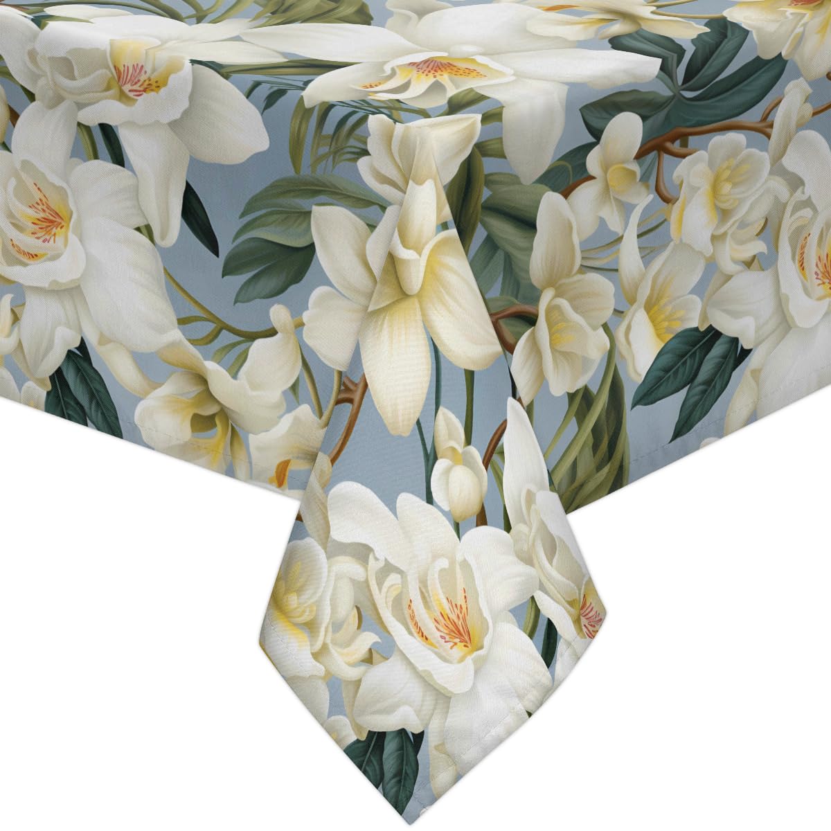 QsirBC Magnolia Flowers Green Leaves 52" x 52" Square Tablecloth Waterproof Kitchen Table Cover Washable Polyester Fabric Table Cloth for Wedding Party Dining Banquet Decoration