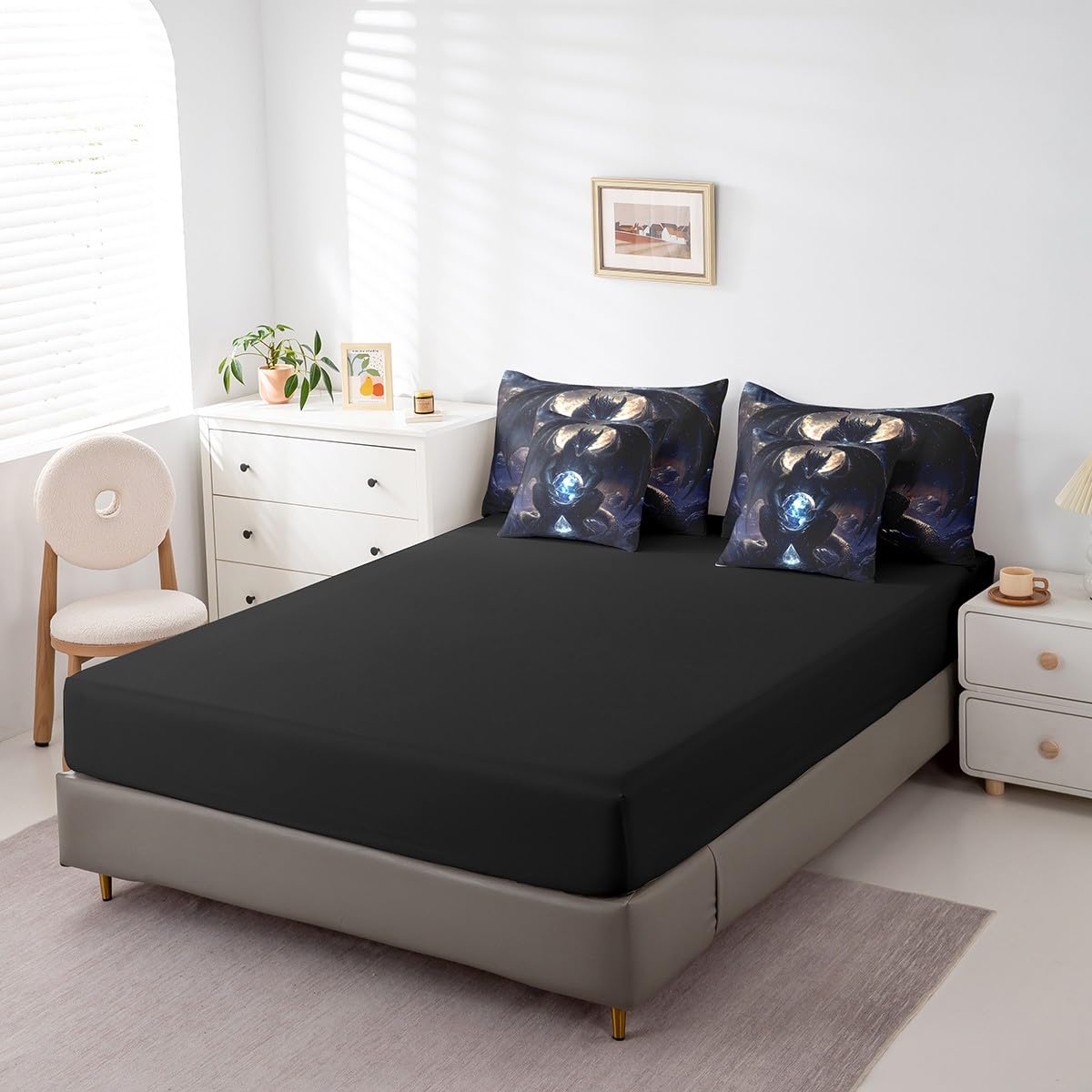 Feelyou Dragon Comforter Set with Sheets Twin Size Dragon Stuff Bed in a Bag for Boys Girls Teens Wild Life 7 Pieces Bedding Set Dragon Decor Bed Set Room Decor Black