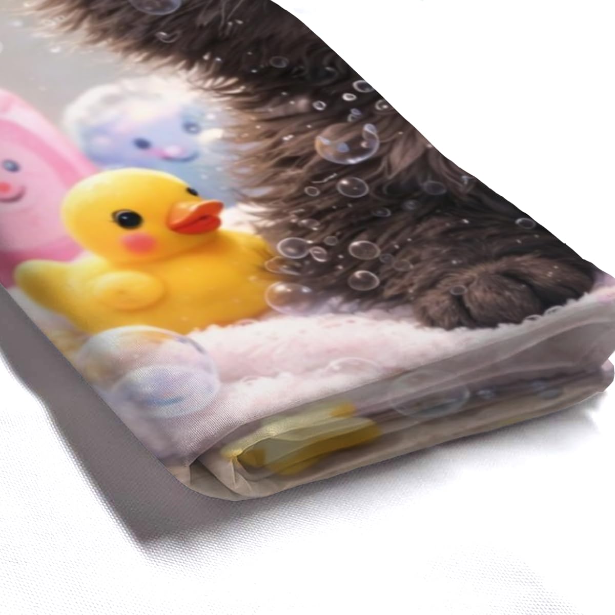 Youtoko Shower Curtain Funny Bath Black Cat Bathroom Decor Bubble Bath Rubber Duck Pink Shower Cap Cute Animal Waterproof Washable with 12 Hooks Polyester 72x72 Inch