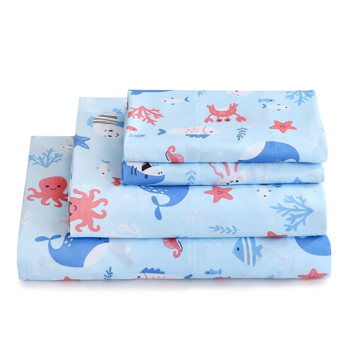 ChicView Queen Sheet Set Kids,4 Pieces Breathable Soft Microfiber Bedsheets for Child Boys Girls, Anti Pilling Deep Pockets Easy Care Bed Sheets, Ocean Animals