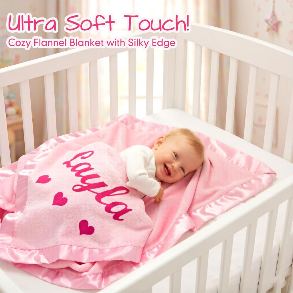 DayOfShe Personalized Baby Blankets with Name for Baby Girls Boy Birthday Gifts Custom Baby Name Blankets Infant Toddler Newborn Receiving Blankets for Baby Shower Christmas Girls Gifts