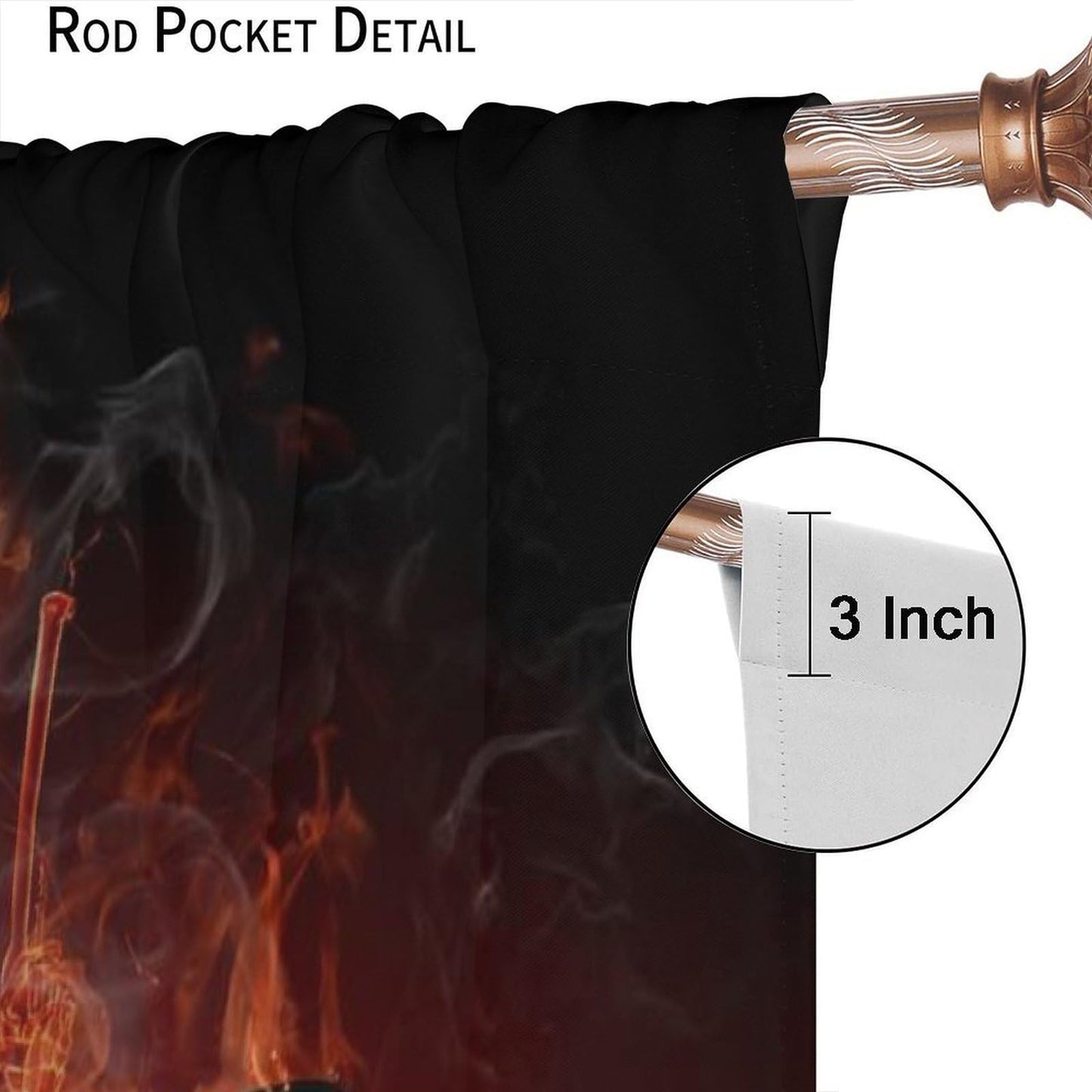 Music Curtain, Skeleton Flame Drums Hell of A Drummer Rock Music Theme Window Treatments Drapes for Boys Girls Teens Bedroom Living Room 42" W X 45" L(No Blackout)