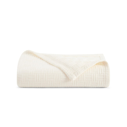 Arkwright Basket Weave Throw Blanket - 100% Ringspun Cotton All Season Throws, Luxury Hotel Quality, Soft on Skin, Breathable, 300 GSM for Bed, Sofa, and Chair, 50 X 70 in, Ivory