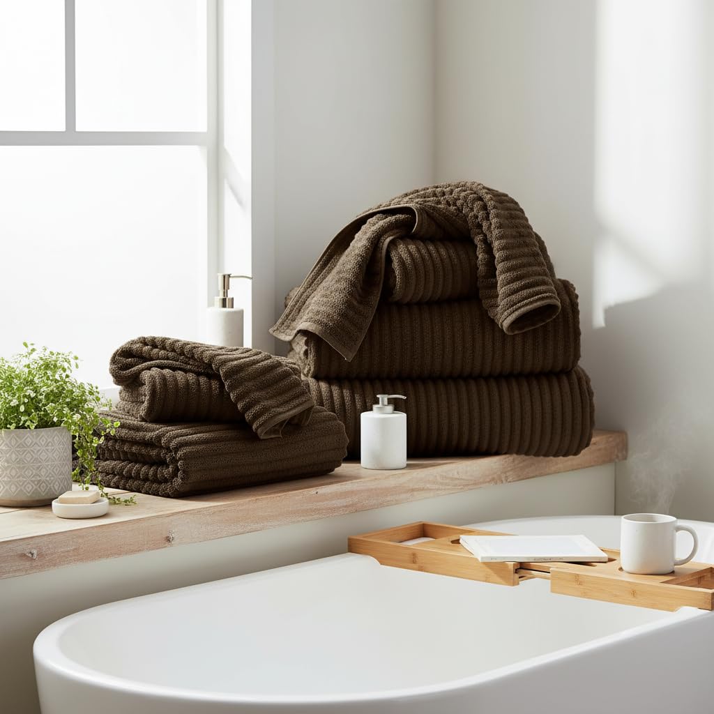 NALIVO Extra Large Bath Towel Set of 6 (40"x80"),Oversized Bath Sheet Super Soft Highly Absorbent Microfibers Quick Dry Luxury Shower Towel for Bathroom Spa Gym Hotel Yoga (Brown, 6Piece)