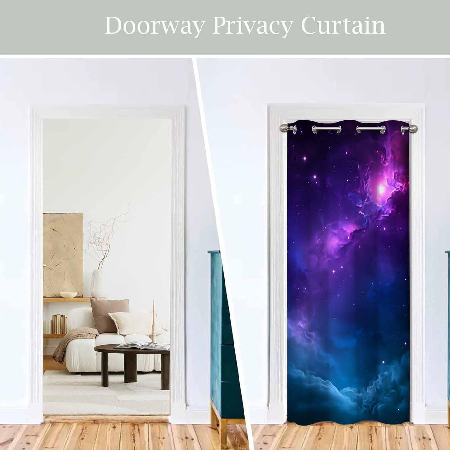 Haciadan Starry Night Doorway Curtain Dark Purple Sky Outer Space Door Cover Curtain Books Closet Curtain Bedroom Living Room Closet, 1 Panel 34" W X 80" L