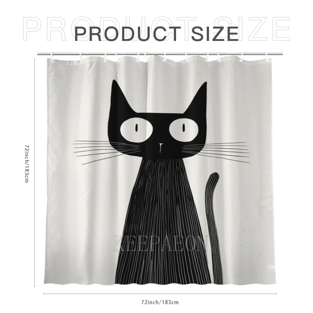 KEEPAEON Black Cat Shower Curtains Stick Figure Shower Curtain Set Waterproof Shower Curtains for Bathroom, with 12 Hooks, 70x70 Inch