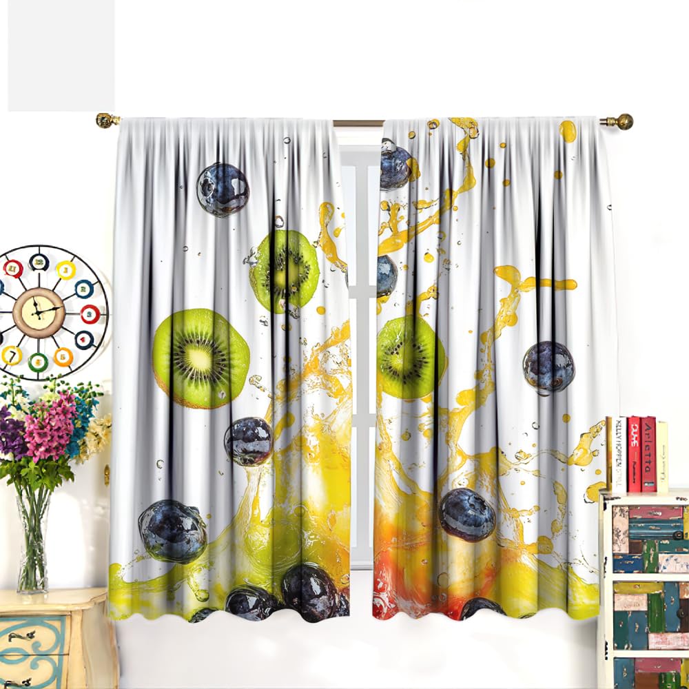 SOPIYRIO Country Fruits Blackout Curtains for Home Decor Summer Juice Modern Fruits Rod Pocket Thermal Insulated Drapes Darkening Window Curtain for Bedroom Living Room 2 Panels 21 W x 45 L inch