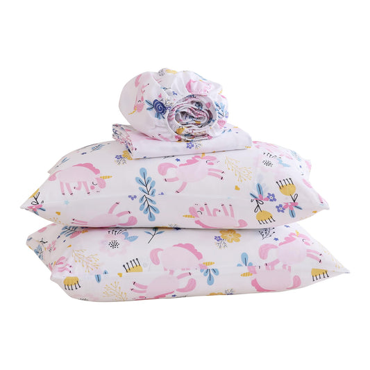 Yibeizi Unicorn Sheet Set for Girls Twin, Kids Boho Floral Print Bedsheets Microfiber Deep Pocket Cute Patterned Bed Sheet & Pillowcase Sets 3 Pieces