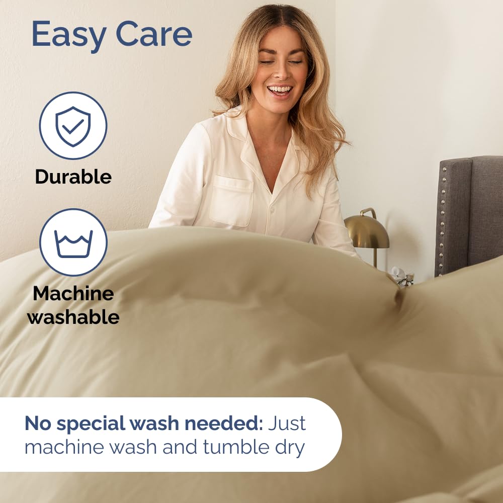 Queen Size 4 Piece Sheet Set - Comfy Breathable & Cooling Sheets - Hotel Luxury Bed Sheets for Women & Men - Deep Pockets, Easy-Fit, Extra Soft and Wrinkle Free Sheets - Beige Oeko-Tex Bed Sheet Set