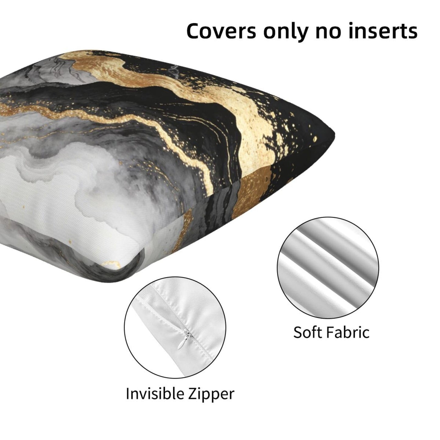 Lcokin Black and Gold Abstract Marble Throw Pillow Covers 18x18 in Set of 2, Decorative Gold Grey Pillow Case Square Cushion Covers for Sofa Bed Couch Living Room