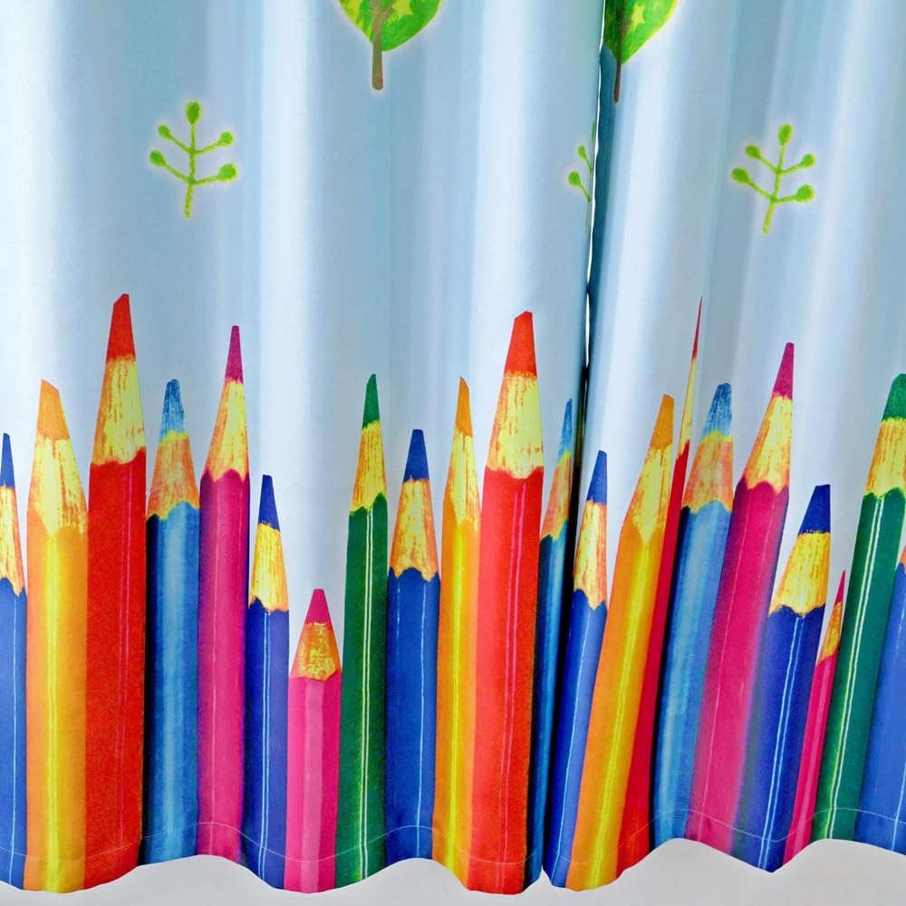 MYRU Absolutely Blackout Curtains for Kids Room,2 Layers Lined Curtains for Boys Girls Room,Set of 2 (Colorful Pencil, 2 x 39 x 63 Inch)