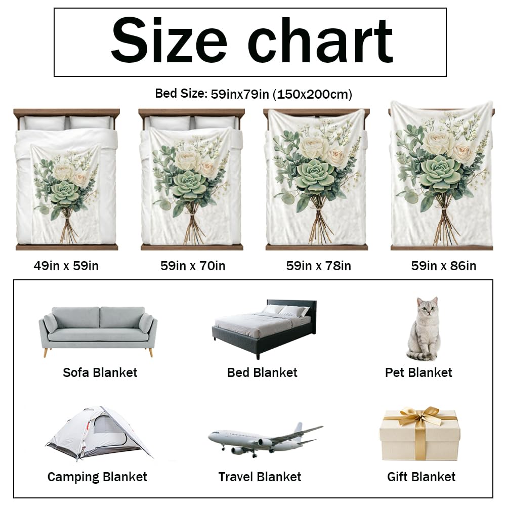 HUNXIAOJ Botanical Throw Blanket Green Leaves Blanket Plant and Floral Decor Botanical Bedding Warm Soft Flannel for Bed Sofa Couch (49in x 59in)