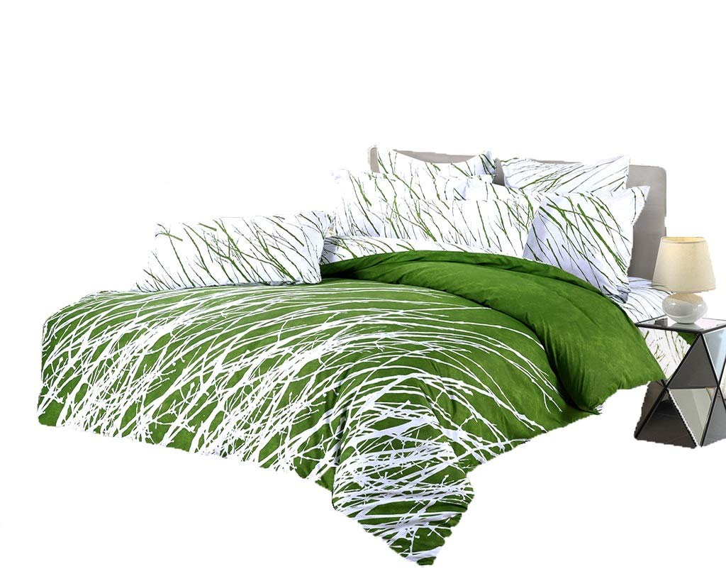 Swanson Beddings Tree Branches 3-Piece 100% Cotton Bedding Set: Duvet Cover and Two Pillow Shams (Green White, King)