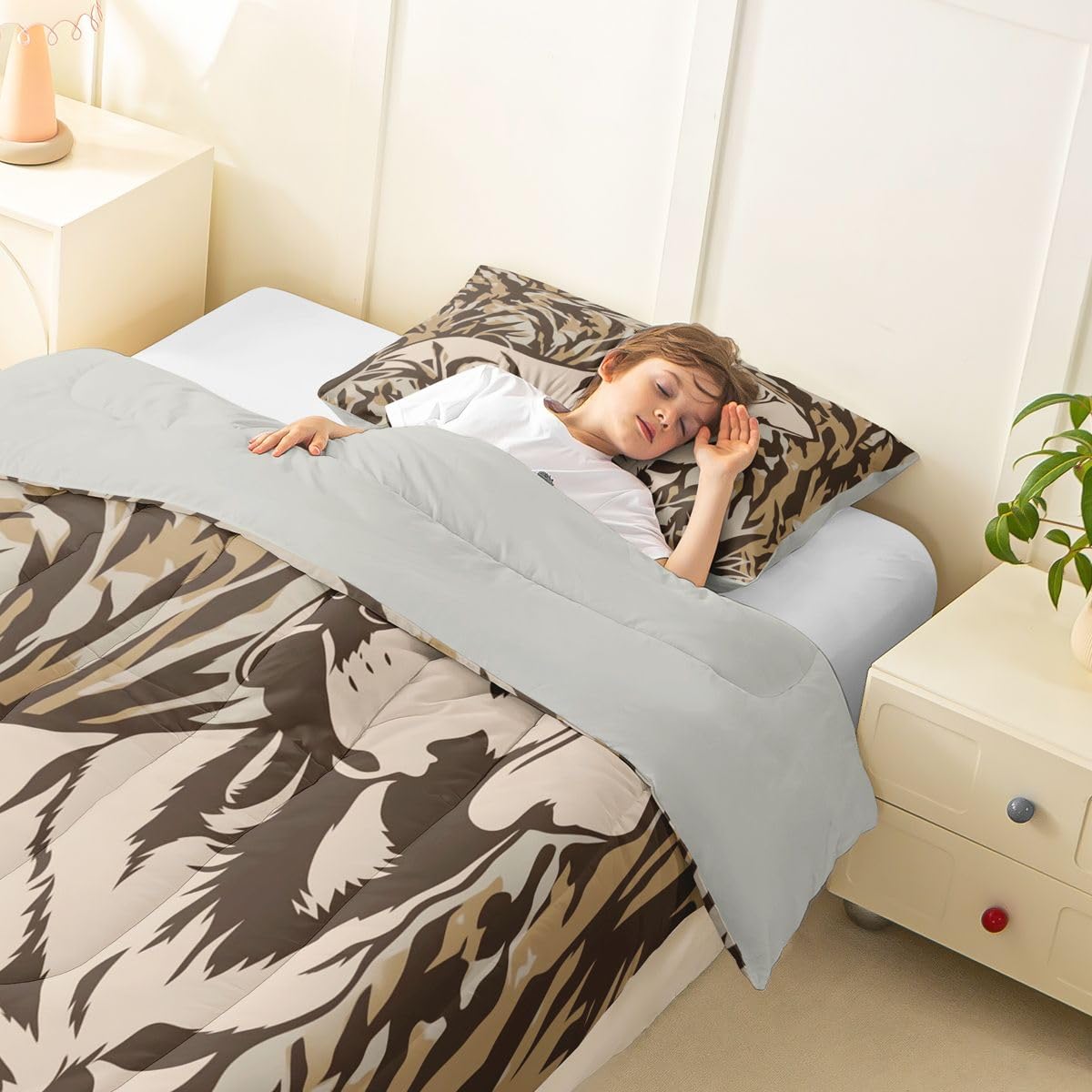 jejeloiu Dog Comforter Set All Season Farmhouse Theme Bedding Set with 1 Pillow Cases Dog Hunter Microfiber Kids Toddler Bedclothes Bedroom Decor Duvet Quilt Breathable Soft Lightweight