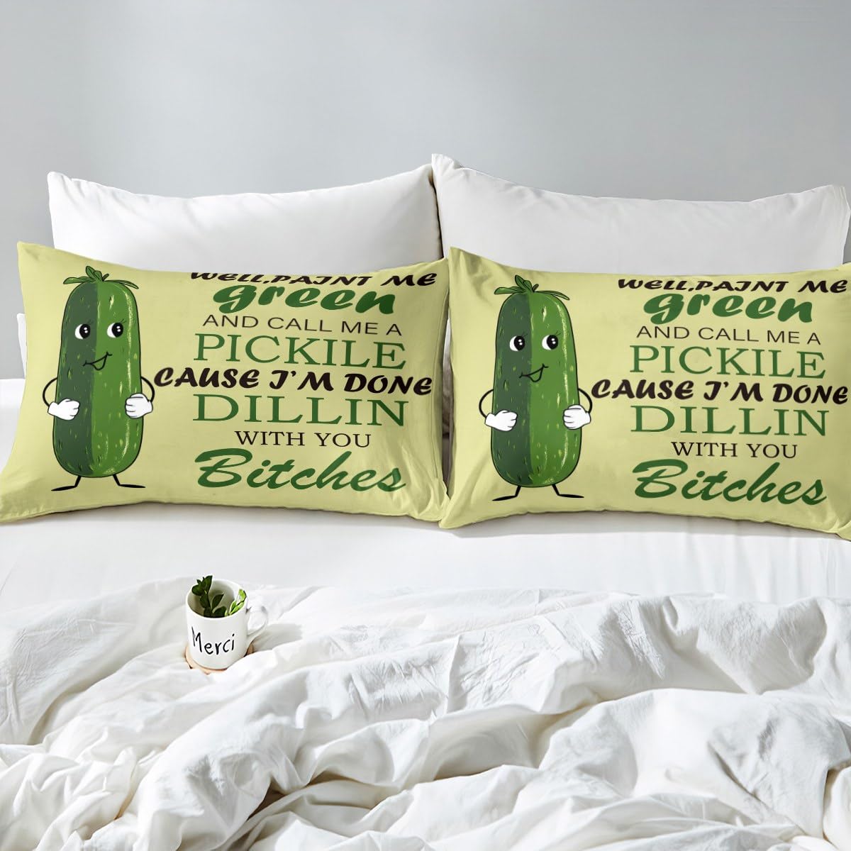 Feelyou Kids Pickles Sheet Set Twin Size Cute Pickles Bed Sheets Set for Boys Teens Decor Funny Cucumber Print Sheets with Deep Pocket Fitted Sheet Green Vegetable Bedroom 3Pcs